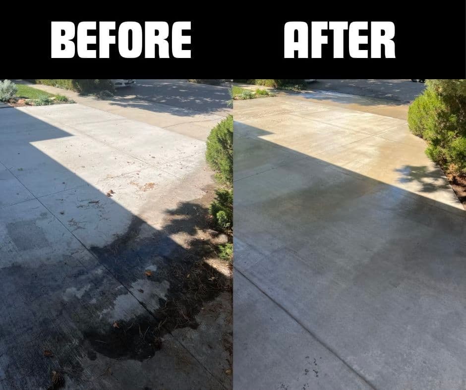 Before and after concrete cleaning showing significant transformation and improved appearance.
